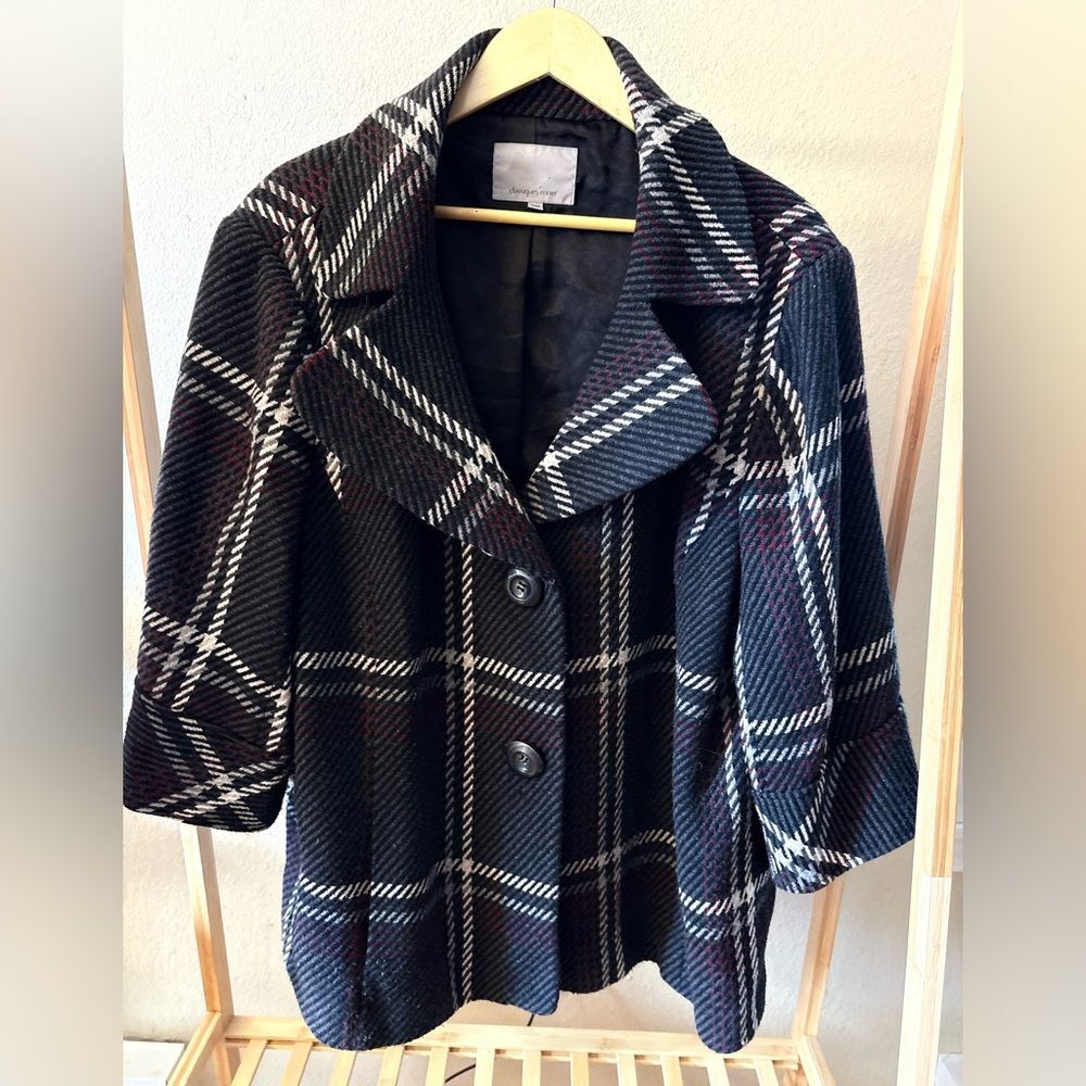 Classiques Entier  Wool Pea Coat C24W Black Gray White Red Plaid